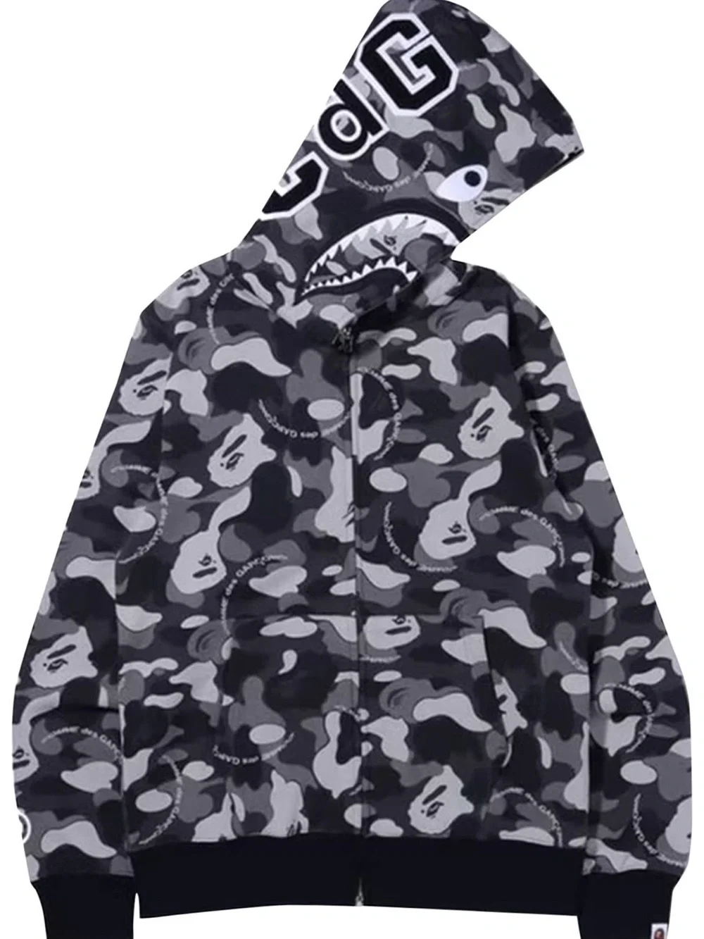 Bape x CDG Osaka Shark Comme des Garcons Black & Gray Camouflage Zip Hoodie